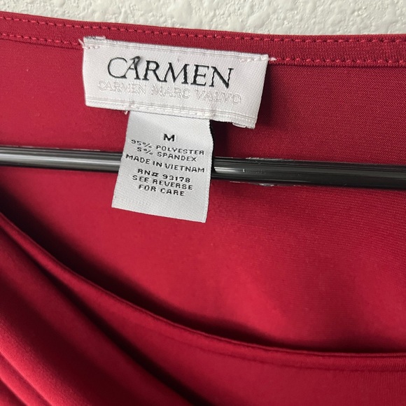 Carmen Marc Valvo Deep Red Drape Neck Blouse - Picture 2 of 2
